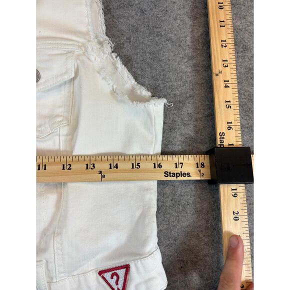 Guess Jean Vest Jacket Womens Large White Denim Button Front Frayed Streetwear - Picture 3 of 7